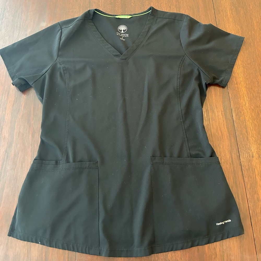 Healing Hands Women's Black V-Neck Top